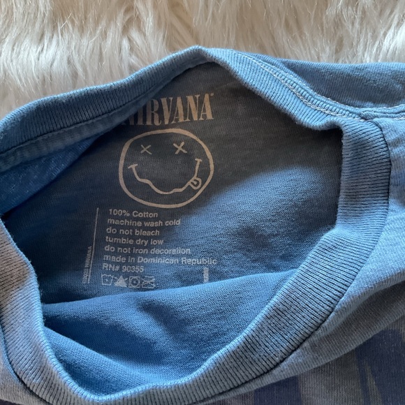 NIRVANA VINTAGE STYLE T-SHIRT L Blue Distressed Dyed 90s Grunge Rock Band - Picture 3 of 5